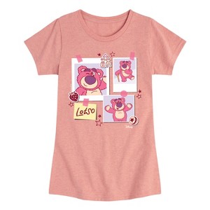 Girls' - Toy Story - Lotso Strawberry Smelling Bear Fitted Short Sleeve Graphic T-Shirt - 1 of 4