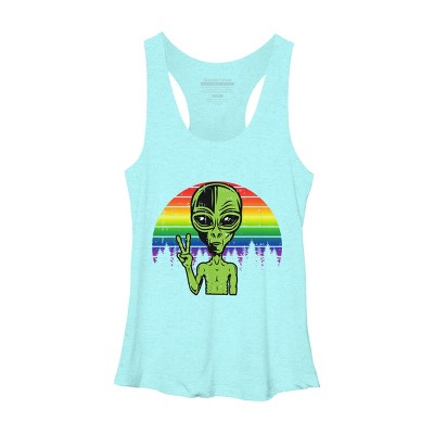 Adult Design By Humans Alien Peace Pride Retro Stripes By Tomoken Racerback Tank Top