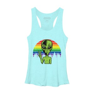 Adult Design By Humans Alien Peace Pride Retro Stripes By Tomoken Racerback Tank Top - 1 of 2