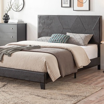 ORRD Queen Size Upholstered Platform Bed Frame, Wood Slat Support, Easy Assembly, Grey