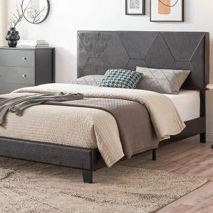 ORRD Queen Size Upholstered Platform Bed Frame, Wood Slat Support, Easy Assembly, Grey - 1 of 4