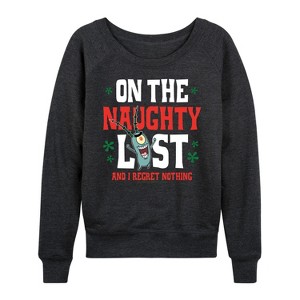 Women's - SpongeBob SquarePants - Plankton Naughty List Lightweight French Terry Wide Neck Long Sleeve Shirt - 1 of 4