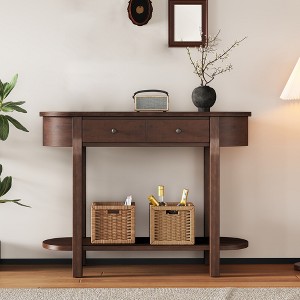 36" Console Table with Drawers, Retro Entryway Table with Open Storage Shelf, Long Sofa Couch Table, Hallway Table for Living Room Entryway - 1 of 4