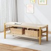 Hooseng Indoor Entryway Bench, Bohemian Style Woven Rope Long Bench with Solid Rubber Wood Legs, French Vanity Bed End Bench for Living Room, Bedroom - 4 of 4