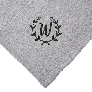 Personalization Mall Floral Wreath Initial Cable Knit Throw Blanket, Grey, 50"x60" - 1 of 1