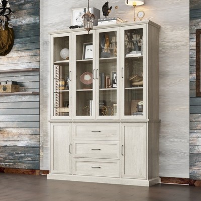 FUFU&GAGA Grey Modular Display Cabinet, Any Matching Assembly, Large Capacity Storage, Tempered Glass Door Showing Quality