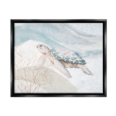 Stupell Industries Pleasant Sea Turtle Drifting Ocean Bubble WavesFloater Canvas Wall Art