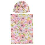Baby Essentials Soft Floral Swaddle Blanket and Turban Set