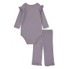 Huggies Baby Girls' 2pc Pointelle Flower Organic Top & Bottom Set - Light Mauve - 2 of 4