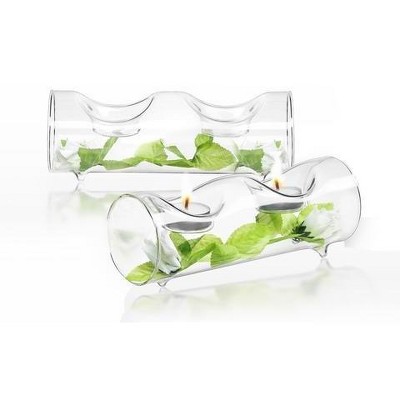 JoyJolt Ambient Set of 2 Double Clear Glass Tealight Candle Holders Centerpiece Tea Light Holder