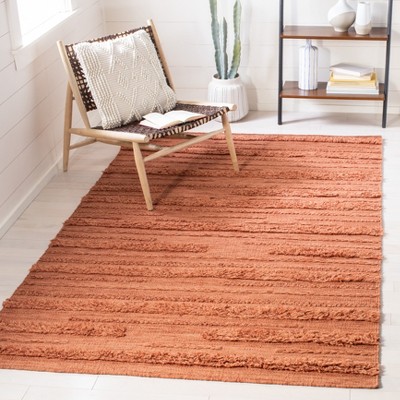 Handwoven Rustic Charm Rust/Orange Wool-Cotton Blend Rug - 3' x 5'