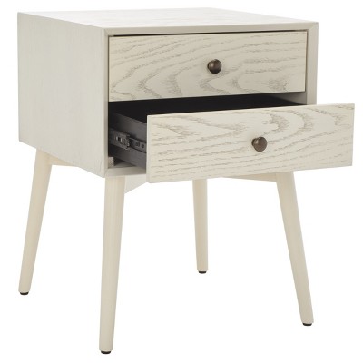 White Washed and Antique Gold 2 Drawer Mid-Century Nightstand