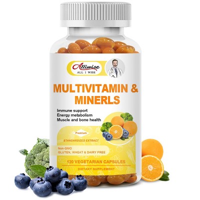 Alliwise Multivitamin & Minerals Capsules - Support Immunity & Energy, Healthy Hair & Skin - 120 Capsules