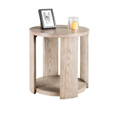 Lirago Round End Table with Open Storage Oak Finish - Modern Accent Table for Living Room 24"H x 24"D x 24"W