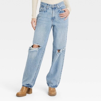 Women's High-Rise Embellished 90's Straight Jeans - Universal Thread™ Light  Wash 00 Short