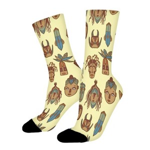 African Face Women Printed Crew Socks Funny Funky Socks Soft Polyester Novelty Gifts for Artists Men - 1 of 1