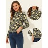 INSPIRE CHIC Women's Smocked Waist Ruffled Hem Stand Collar Floral Dots Blouse - 2 of 4