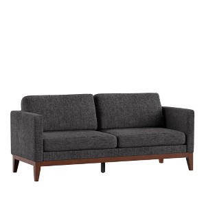 Clyde Linen Upholstered Sofa Charcoal Gray - Inspire Q: Mid-Century Design, Walnut Wood Finish, Seats 3 - 1 of 4
