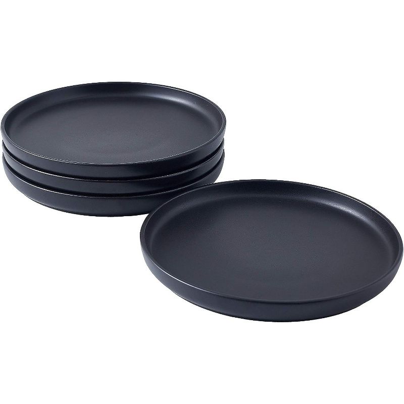Bruntmor 6" Round Ceramic Plate, Set of 4, Black, 3 of 4