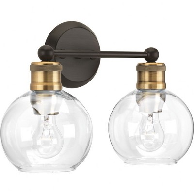 Hansford Coastal Polished Nickel 2-Light Bath Vanity with Clear Glass