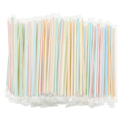 Plastic Flexible Drinking Straws, Striped Disposable Individually Wrapped (7.75 in, 500 Pieces)