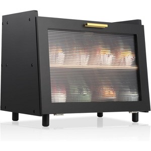 Bread Box, Double Layer Bamboo Bread Bin with Acrylic Door Panel, Countertop Bread Container, Black Bread Holder for Home Made Bread, Bagels - 1 of 4