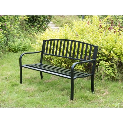Black Steel Garden Bench with Cast Iron Frame, 52"