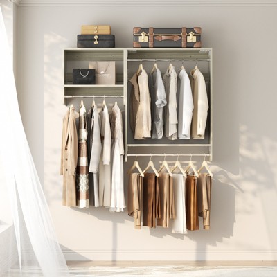 Aheaplus 59'' Floating Closet Organizer with Hanging Rods, Wall-mounted Closet System with Storage Shelf