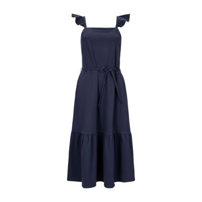 Hope & Henry Women's Organic Flutter Sleeve Knit Flounce Hem Midi Dress