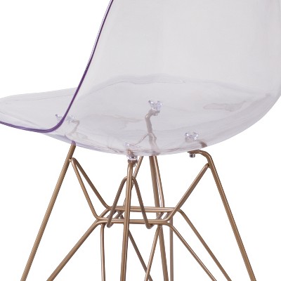 Elon Clear Polypropylene Armless Chair with Gold Metal Base