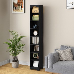 VECELO Tall Narrow Corner Bookcase, Enclosed Free-Standing Storage Cabinet with Open Shelves and Dust-Free Organization, White/Black/Brown - 1 of 4