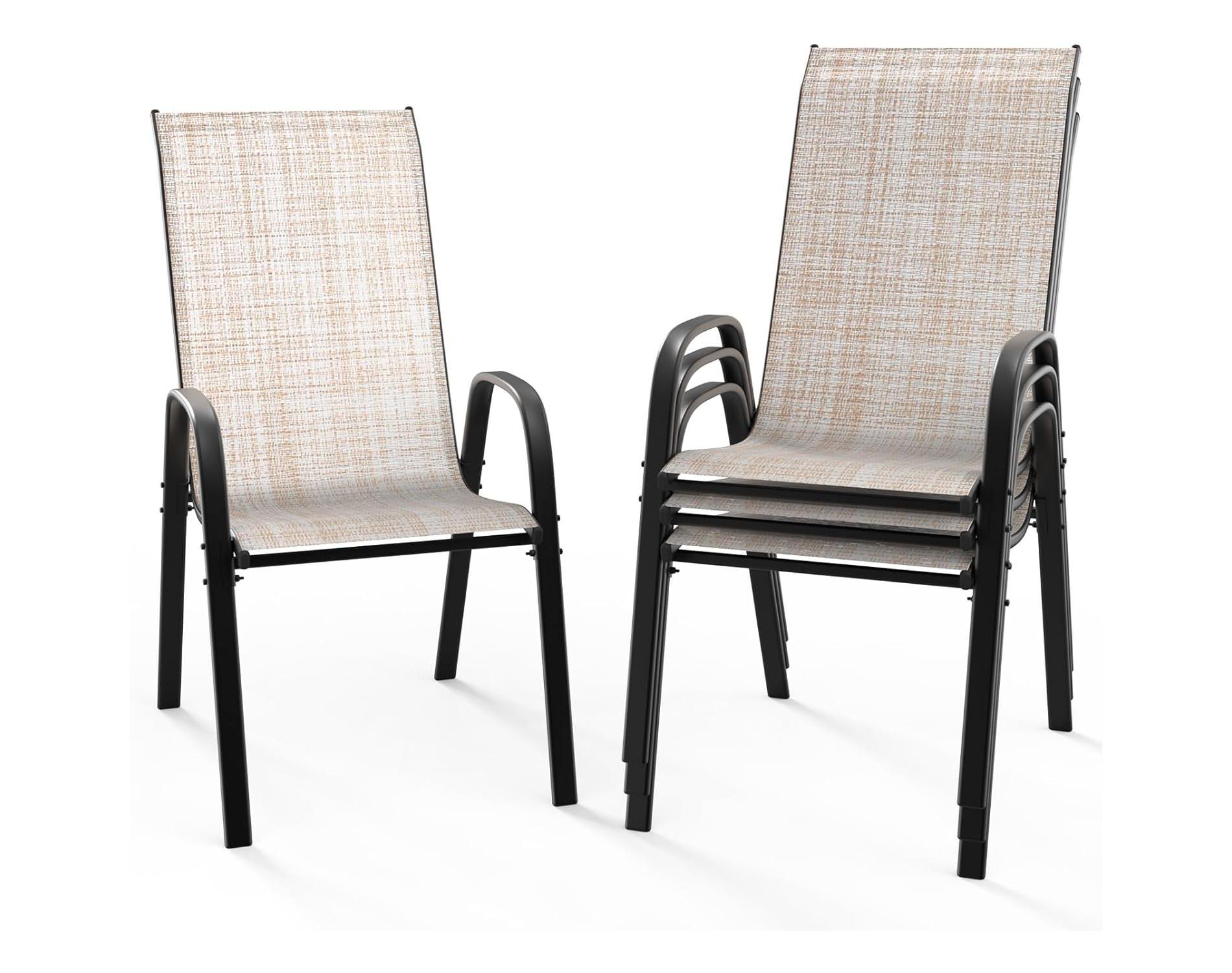 VINGLI Patio Chairs Set of 4 – Stackable Outdoor Dining Chairs with Comfortable Sling High Back Chairs and Armrests, Yellow