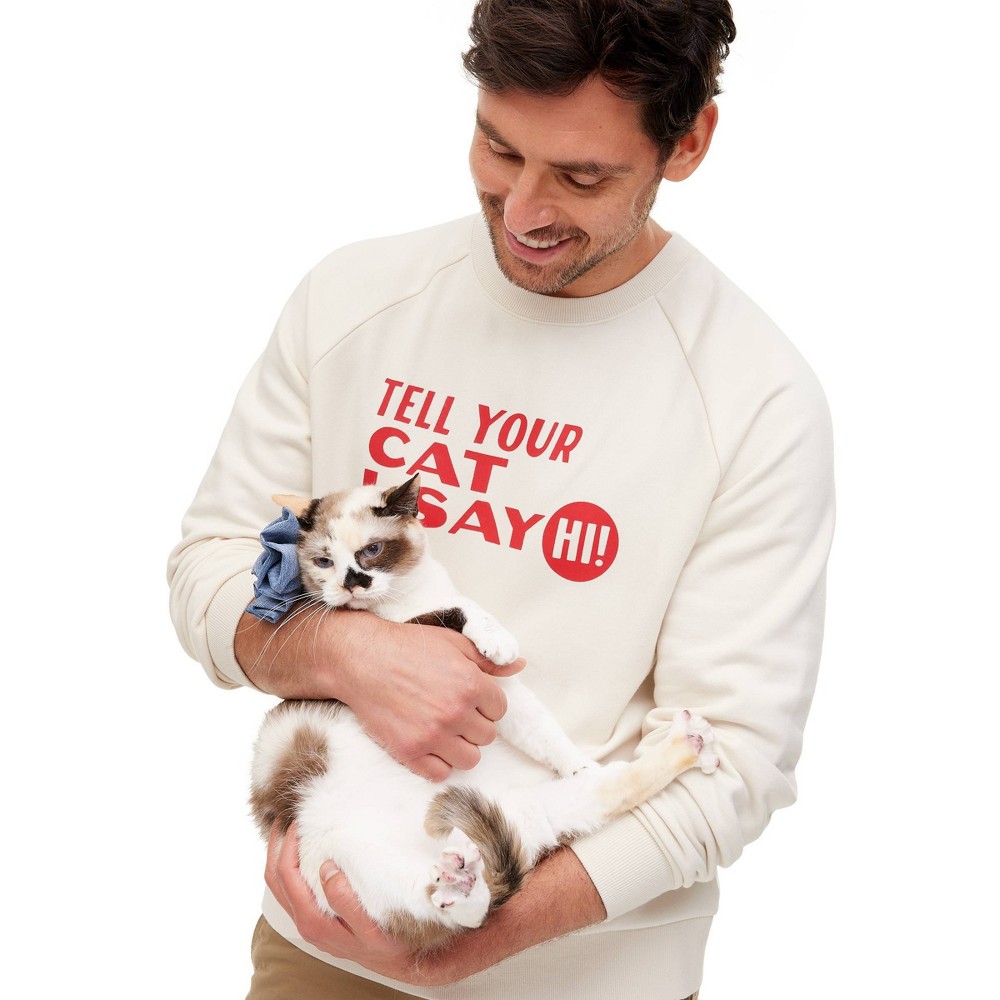 Adult Tell Your Cat I Say Hi Crewneck Sweatshirt - Cream - The Cuddle Collab