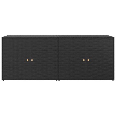 Black Poly Rattan Garden Storage Cabinet with Acacia Wood Knobs