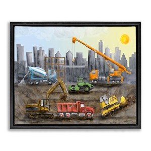 Stupell Industries Construction Trucks Skyline Floating Frame Canvas Art - 1 of 4