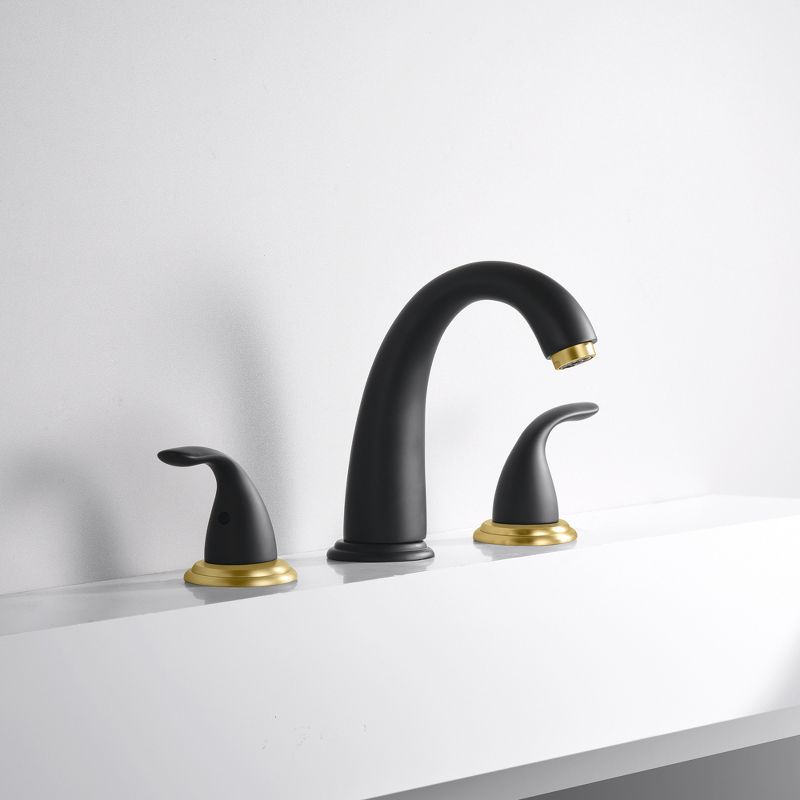 Sumerain 2 Handle Widespread Roman Bathtub Faucet Tub Filler with Rough-in Valve, Black and Gold, 5 of 8