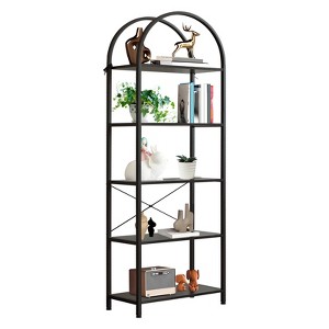 Industrial Arched Bookshelf 4-Tier - Metal Corner Shelf w/Adjustable Feet, Freestanding Bookcase for Living Room, Heavy-Duty Display Storage - 1 of 4