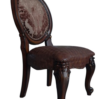 Cherry Finish Faux Leather Upholstered Armless Side Chair Set