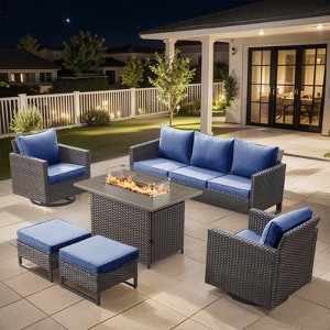 Buenhomino 6 Peices Outdoor Patio Furniture Set with 41" Fire Pit Table, Wicker Swivel Rocking Chairs Conversation Sets for Yard Garden Porch - 1 of 4