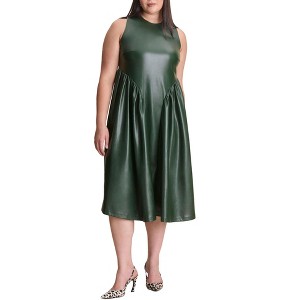 ELOQUII Faux Leather Fit And Flare Dress - 1 of 3