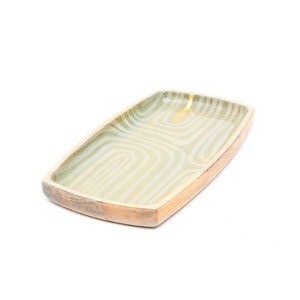 SEVOBAL Serving Platters Striped Wooden Large Rustic, Mango Wood Tray for Cakes, Appetizers, Desserts and Others, Beige, 14.96"*7.87"*0.98" - 1 of 4