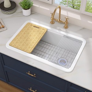 33 in. TUKTUK Drop-in/Undermount Kitchen Sink Single Bowl Sink Large Fireclay White Farmhouse Sink Workstation Kitchen Sink - 1 of 4