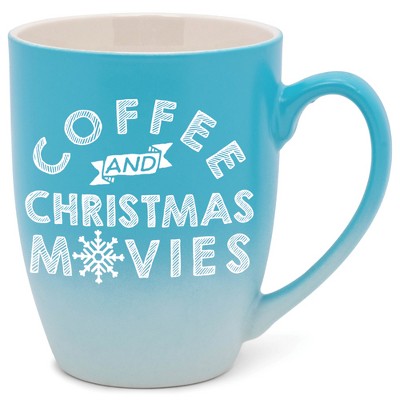 Elanze Designs Coffee And Christmas Movies Two Toned Ombre Matte Teal and White 12 ounce Ceramic Stoneware Coffee Cup Mug