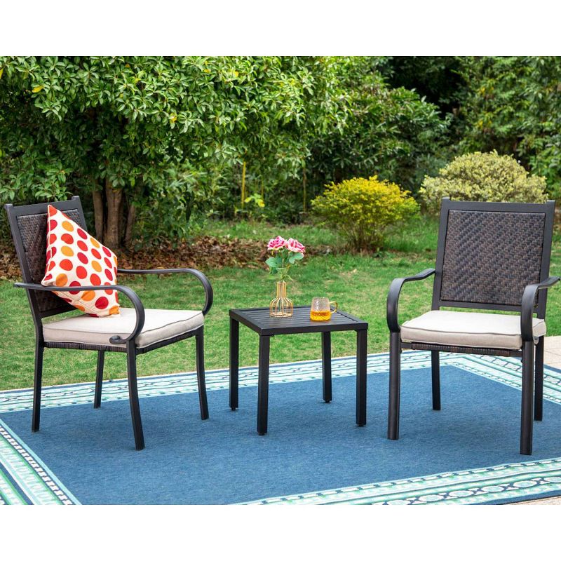 3pc Patio Conversation Set with Wicker Rattan Arm Chairs with Cushions &#38; Square Side Table - Captiva Designs, 1 of 10