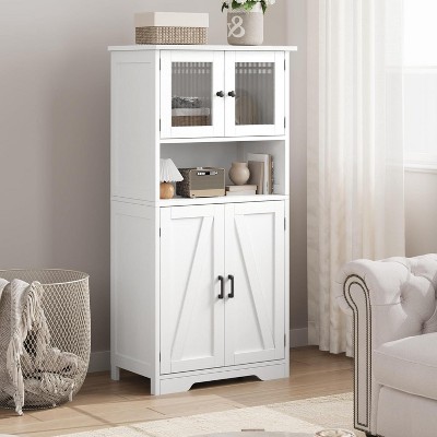 Tall Bathroom Cabinet, Freestanding Storage Cabinet with Glass Doors and Adjustable Shelves, Modern Cupboard for Kitchen, Pantry, Living Room