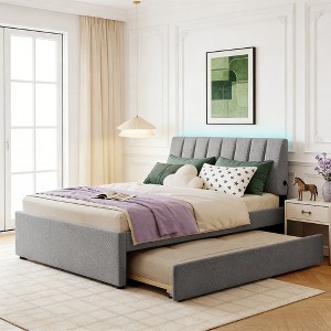 Luxystar Teddy Fleece Upholstered Platform Bed with Trundle and LED Lights - 1 of 4