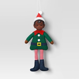 Christmas Fabric Elf Child with Red Hat and Green Sweater Ornament - Wondershop™ - 1 of 3