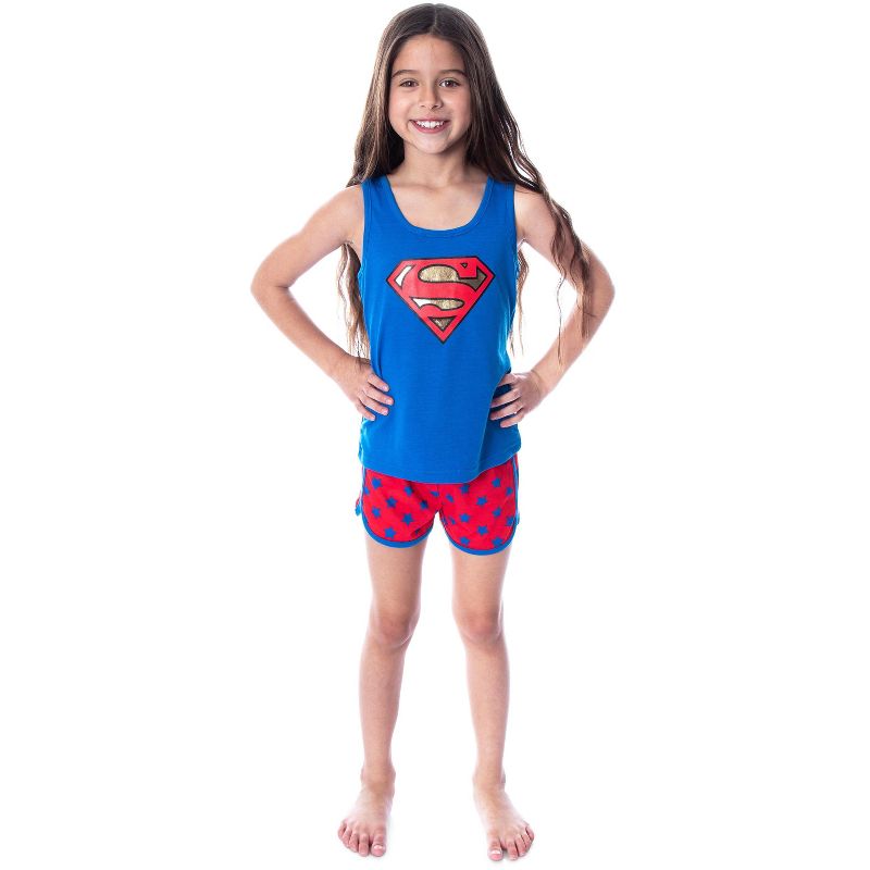 Dc Comics Girls' Superman Classic Logo Racerback Tank Shorts Pajama Set Superman Logo, 4 of 6