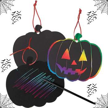 Neliblu Halloween Scratch Art Trick or Treak Paper Crafts Kit Bulk Pack of Halloween Pumpkins with Magic Rainbow Colors, Black