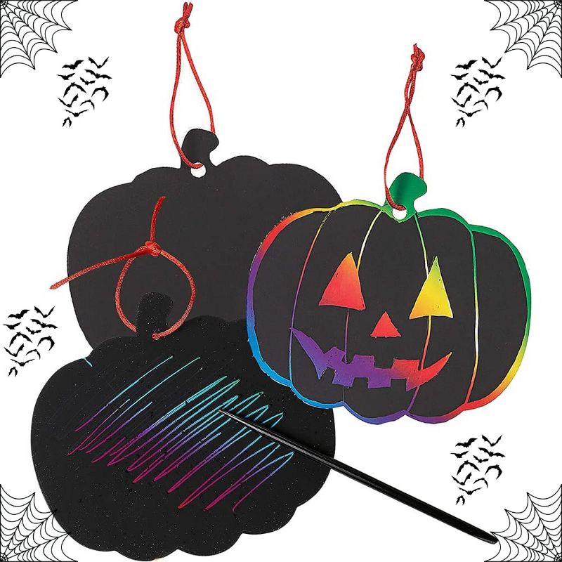 Neliblu Halloween Scratch Art Trick or Treak Paper Crafts Kit Bulk Pack of Halloween Pumpkins with Magic Rainbow Colors, Black, 1 of 5